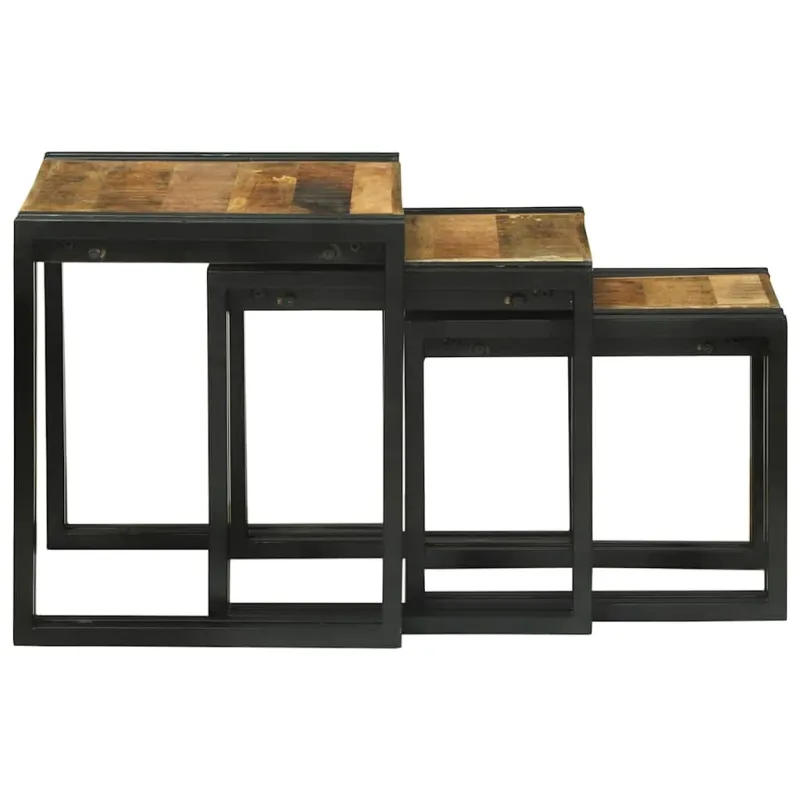 Suklijuotas stalas 3 pcs Kietas mangų medis ir metalas