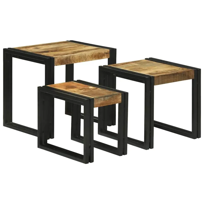 Suklijuotas stalas 3 pcs Kietas mangų medis ir metalas