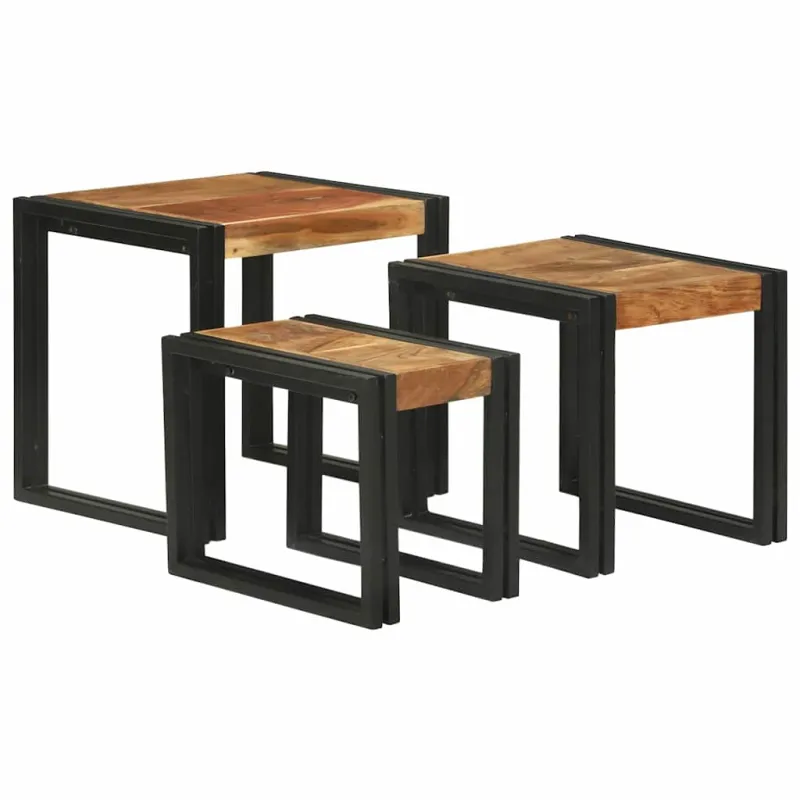 Suklijuotas stalas 3 pcs Kietos akacijos medienos ir metalo