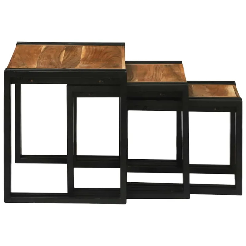 Suklijuotas stalas 3 pcs Kietos akacijos medienos ir metalo