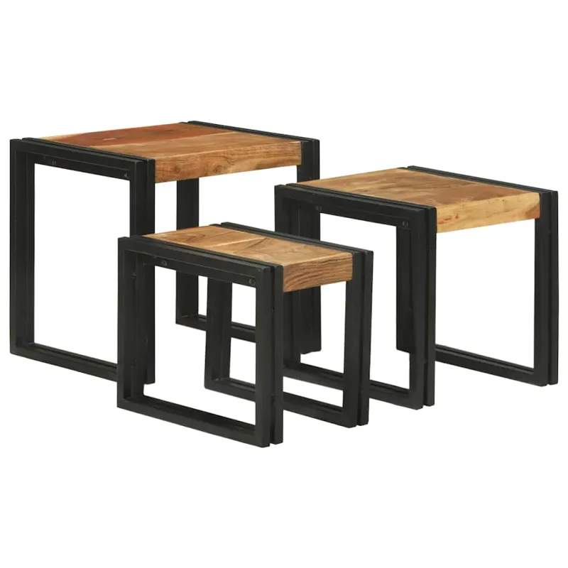 Suklijuotas stalas 3 pcs Kietos akacijos medienos ir metalo
