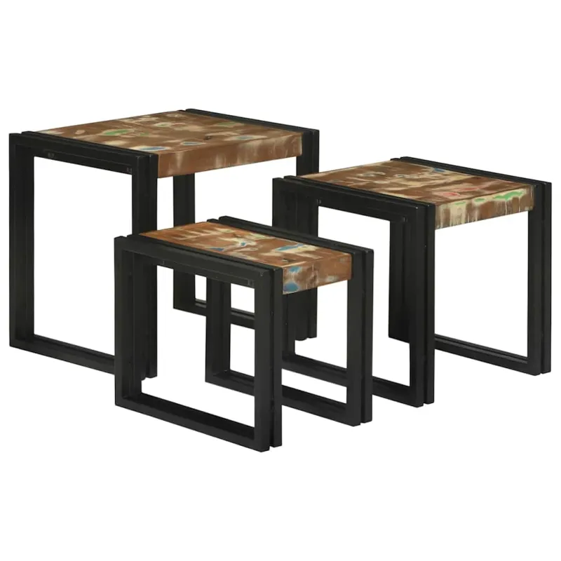Suklijuotas stalas 3 pcs Kietas atgautas medis ir metalas