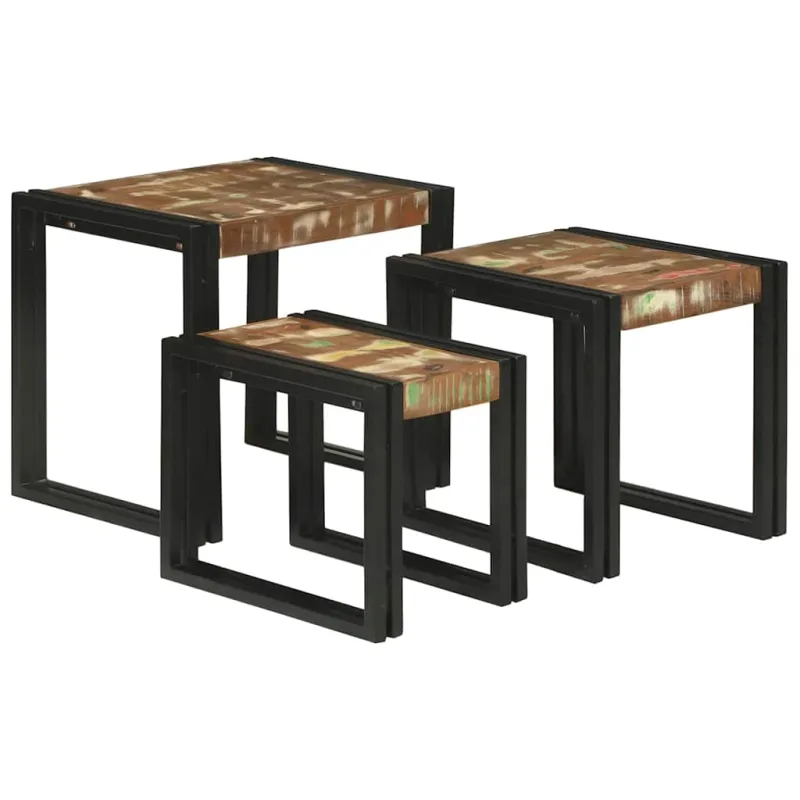 Suklijuotas stalas 3 pcs Kietas atgautas medis ir metalas