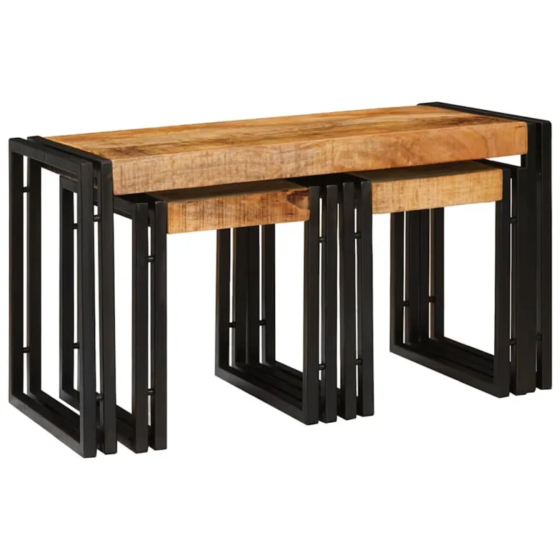 Suklijuotas stalas 3 pcs Kietas mangų medis ir metalas