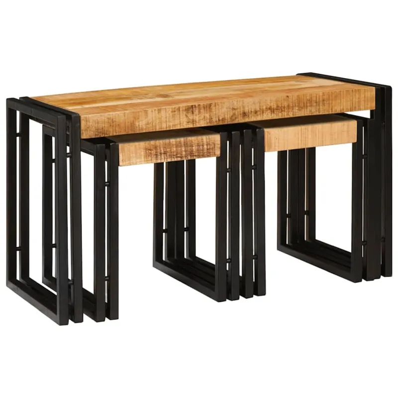Suklijuotas stalas 3 pcs Kietas mangų medis ir metalas