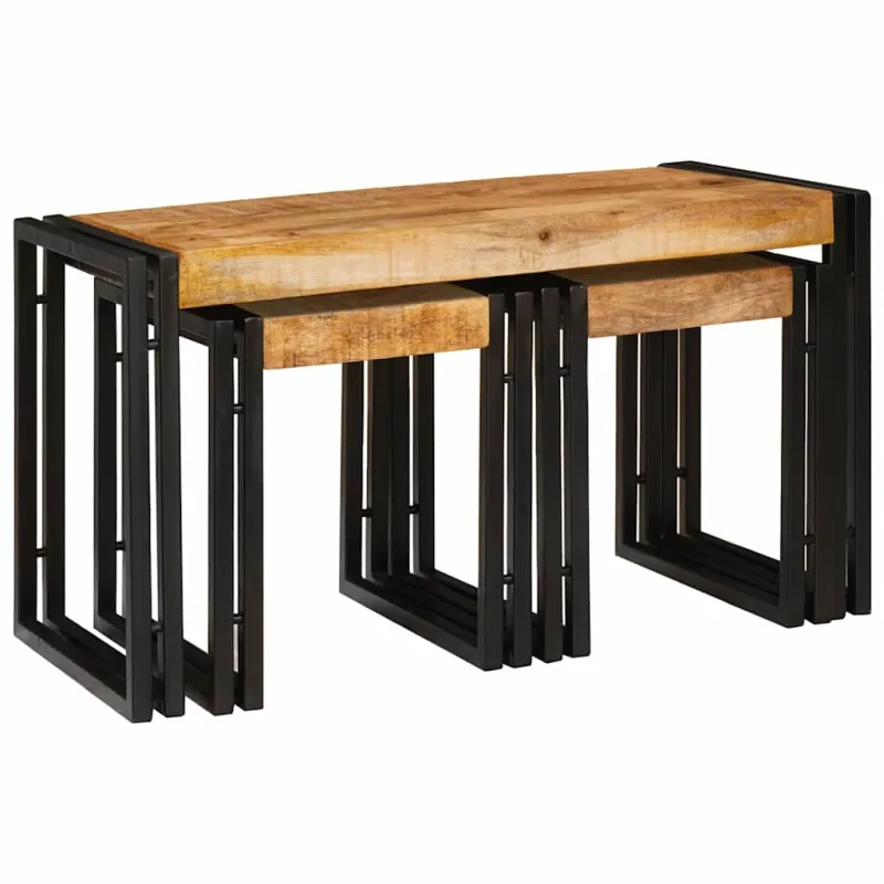 Suklijuotas stalas 3 pcs Kietas mangų medis ir metalas