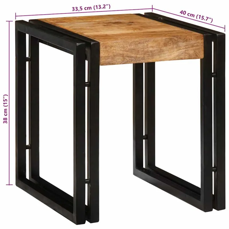 Suklijuotas stalas 3 pcs Kietas mangų medis ir metalas