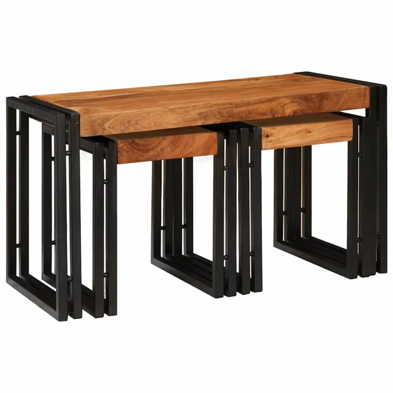 Suklijuotas stalas 3 pcs Kietos akacijos medienos ir metalo