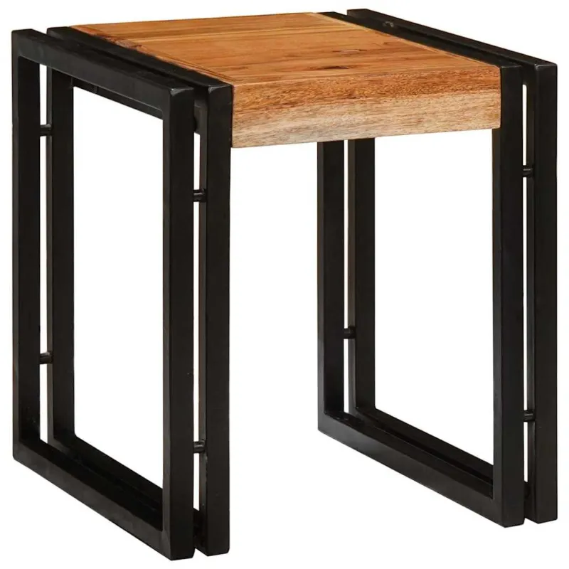 Suklijuotas stalas 3 pcs Kietos akacijos medienos ir metalo