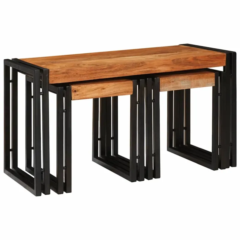 Suklijuotas stalas 3 pcs Kietos akacijos medienos ir metalo