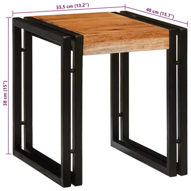 Suklijuotas stalas 3 pcs Kietos akacijos medienos ir metalo