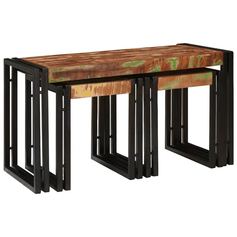Suklijuotas stalas 3 pcs Kietas atgautas medis ir metalas