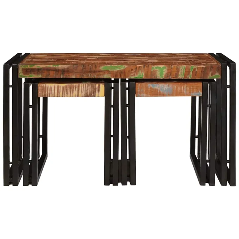 Suklijuotas stalas 3 pcs Kietas atgautas medis ir metalas