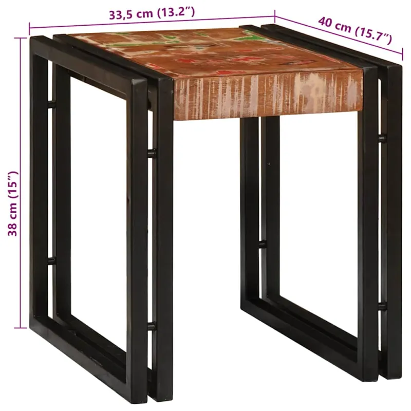 Suklijuotas stalas 3 pcs Kietas atgautas medis ir metalas