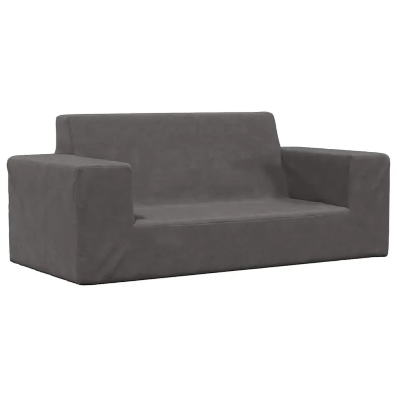 Dvivietė vaikiška sofa, antracito spalvos, minkštas pliušas