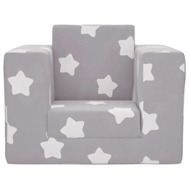 Vaikiška sofa-lova, pilka, minkštas pliušas, su žvaigždėmis