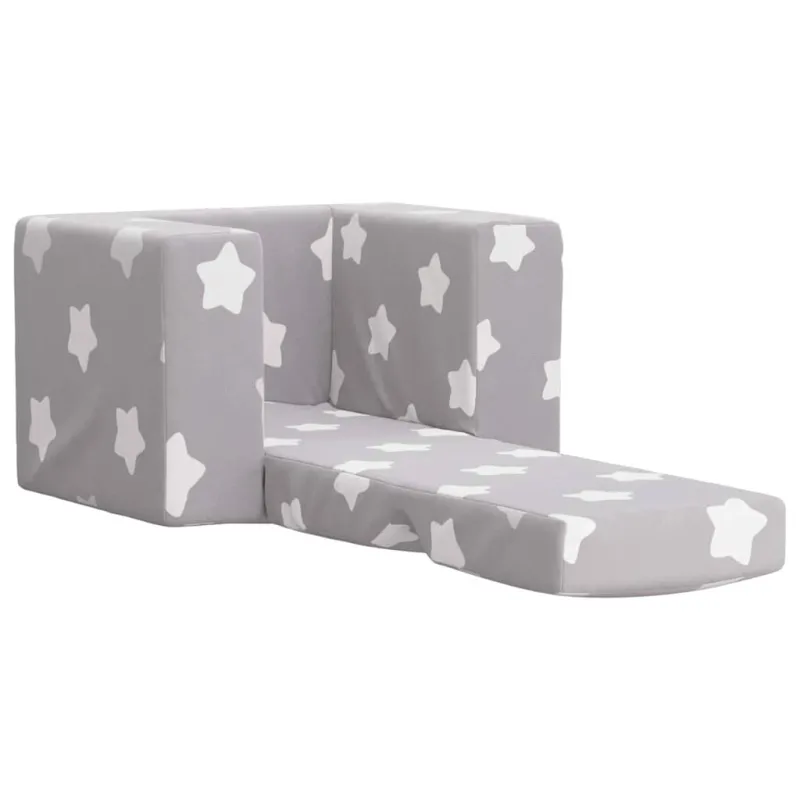 Vaikiška sofa-lova, pilka, minkštas pliušas, su žvaigždėmis