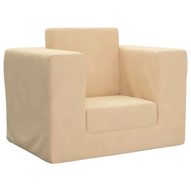 Vaikiška sofa-lova, kreminės spalvos, minkštas pliušas