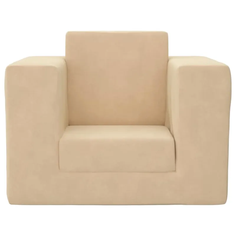 Vaikiška sofa-lova, kreminės spalvos, minkštas pliušas