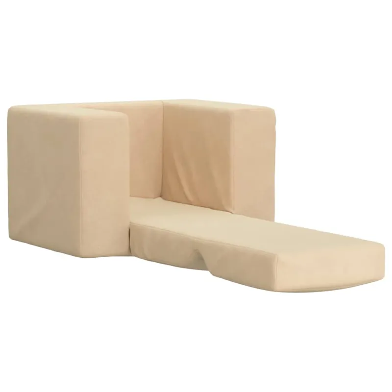 Vaikiška sofa-lova, kreminės spalvos, minkštas pliušas