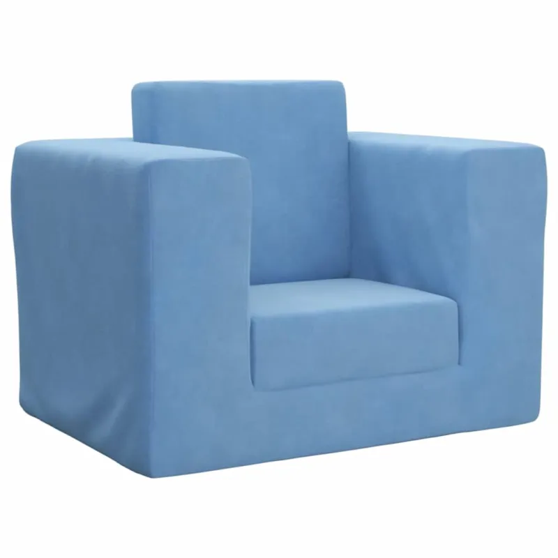 Vaikiška sofa-lova, mėlynos spalvos, minkštas pliušas