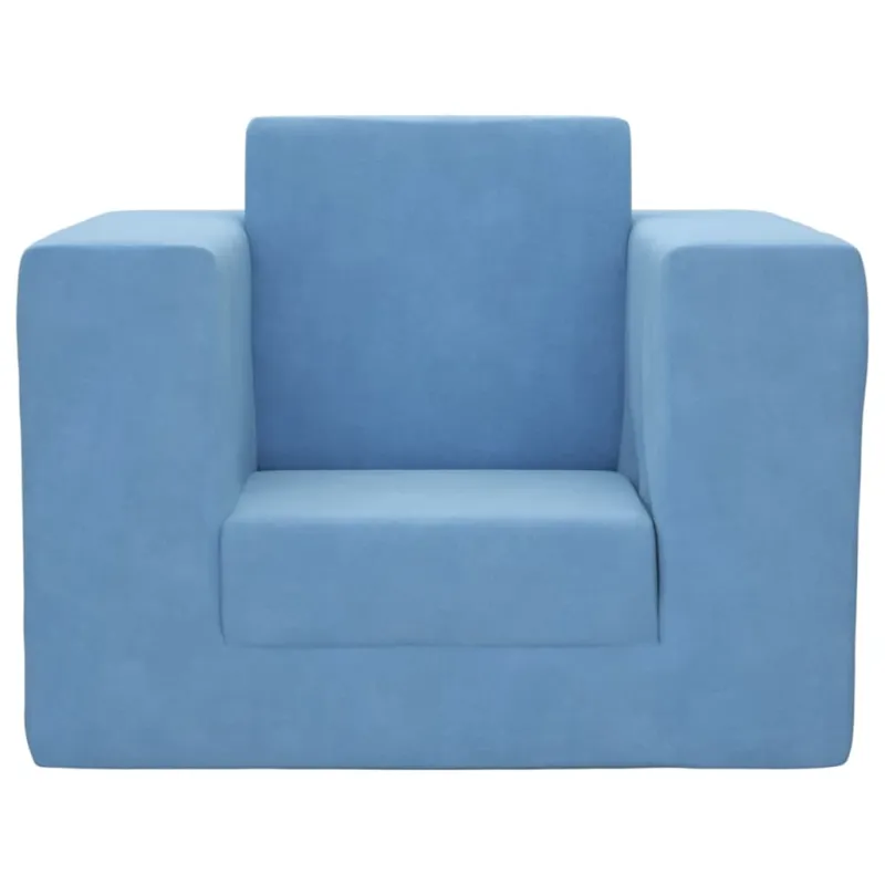 Vaikiška sofa-lova, mėlynos spalvos, minkštas pliušas