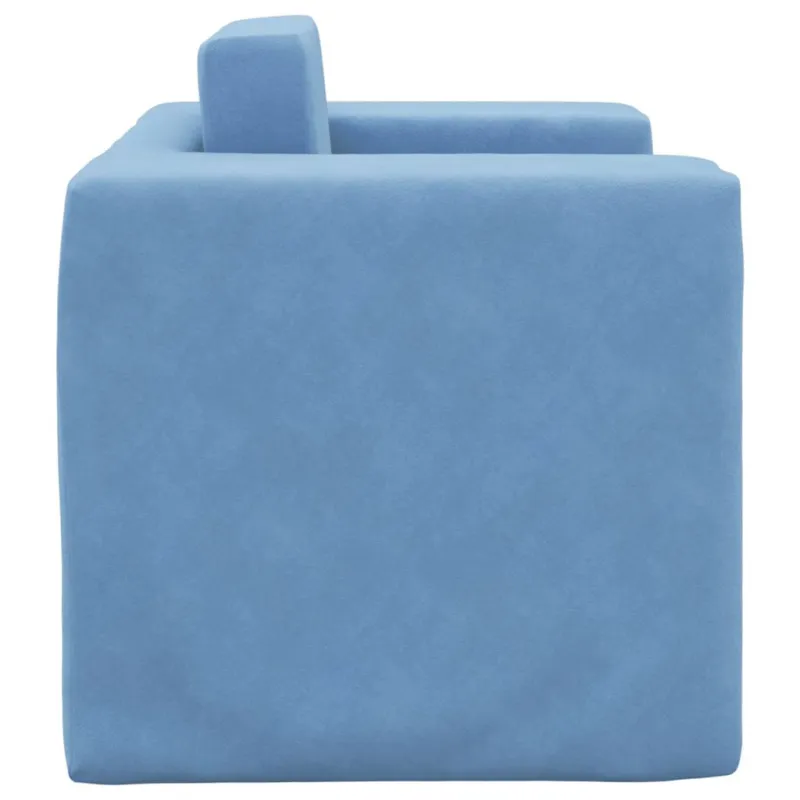 Vaikiška sofa-lova, mėlynos spalvos, minkštas pliušas
