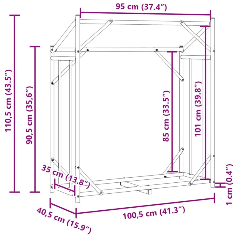 Stovas malkoms su apdangalu nuo lietaus, 100,5x40,5x110,5cm