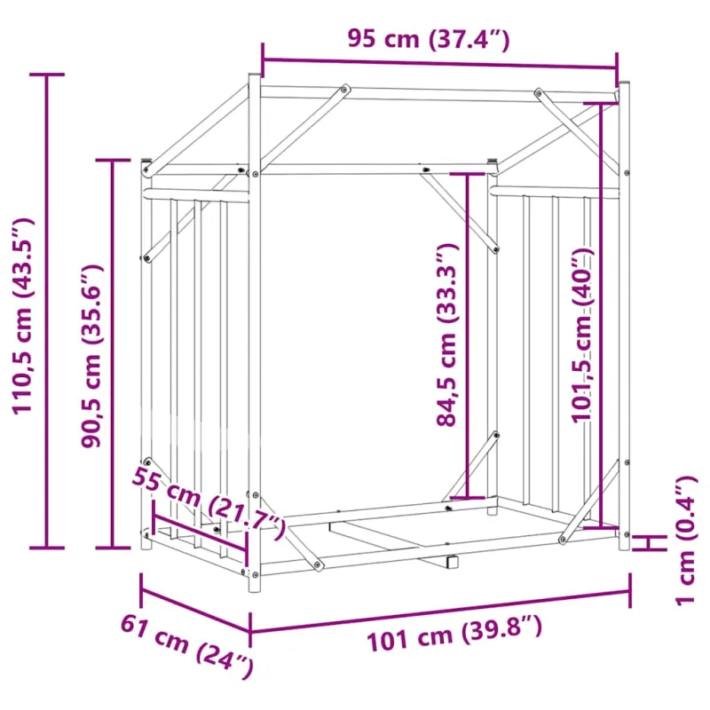 Stovas malkoms su apdangalu nuo lietaus, 101x61x110,5cm