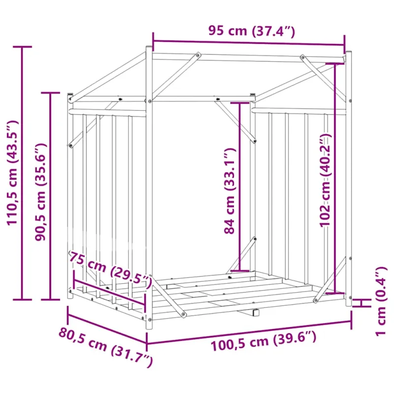 Stovas malkoms su apdangalu nuo lietaus, 100,5x80,5x110,5cm