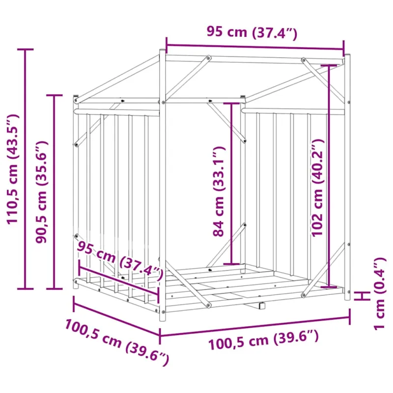 Stovas malkoms su apdangalu nuo lietaus, 100,5x100,5x110,5cm