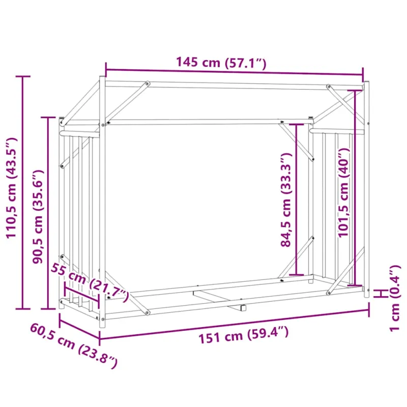 Stovas malkoms su apdangalu nuo lietaus, 151x60,5x110,5cm