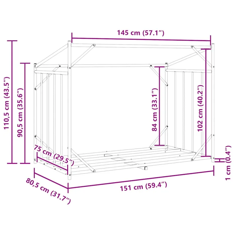 Stovas malkoms su apdangalu nuo lietaus, 151x80,5x110,5cm