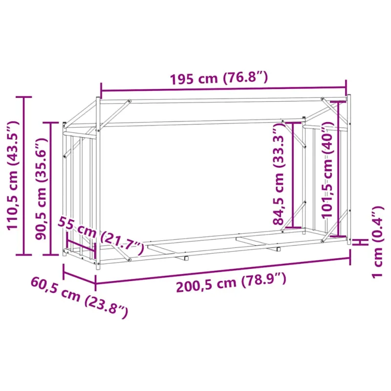 Stovas malkoms su apdangalu nuo lietaus, 200,5x60,5x110,5cm