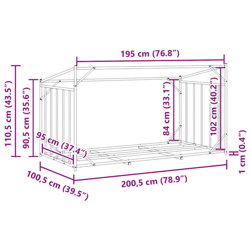 Stovas malkoms su apdangalu nuo lietaus, 200,5x100,5x110,5cm