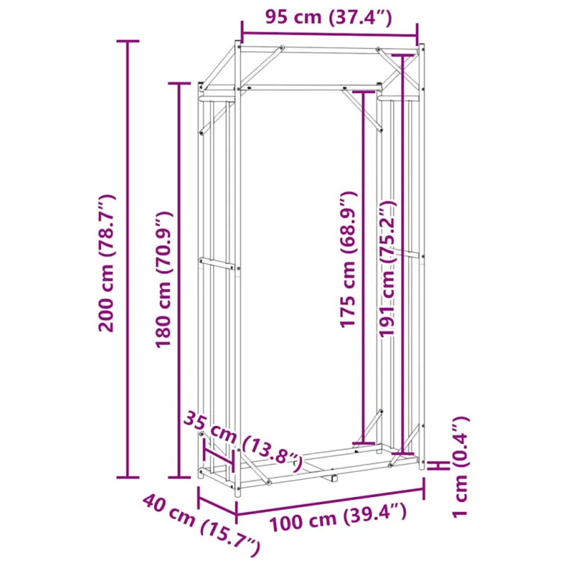 Stovas malkoms su apdangalu nuo lietaus, 100x40x200cm