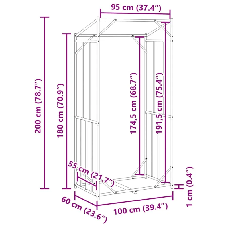 Stovas malkoms su apdangalu nuo lietaus, 100x60x200cm