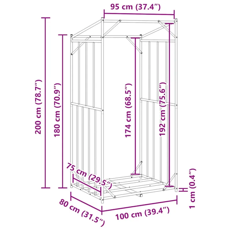 Stovas malkoms su apdangalu nuo lietaus, 100x80x200cm