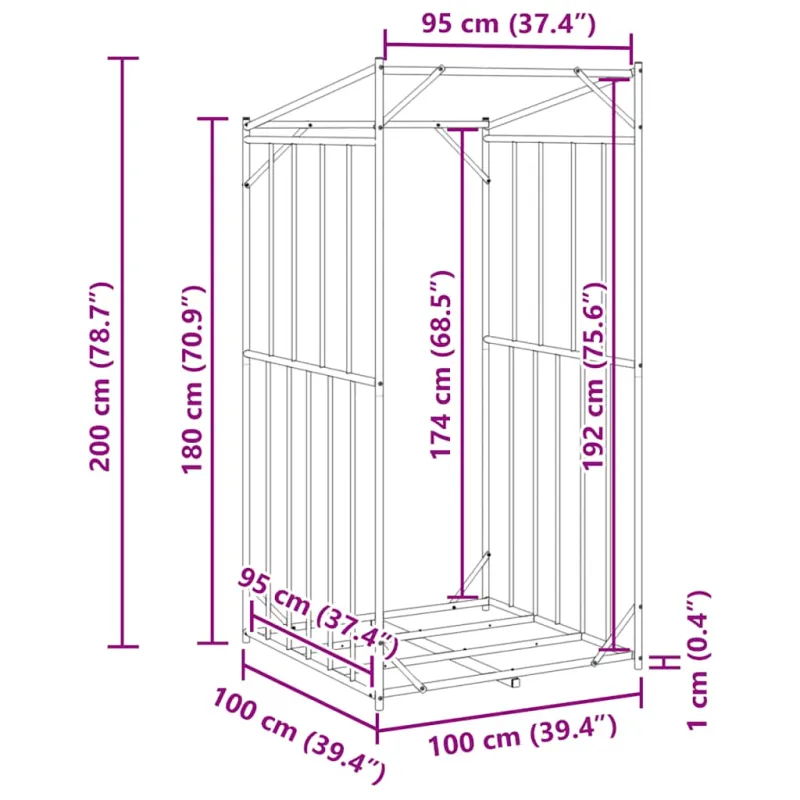 Stovas malkoms su apdangalu nuo lietaus, 100x100x200cm