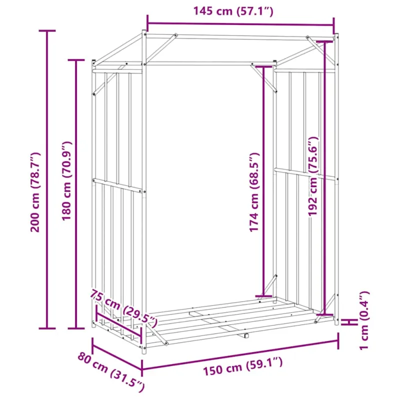 Stovas malkoms su apdangalu nuo lietaus, 150x80x200cm