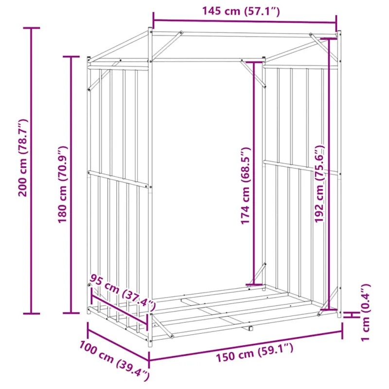 Stovas malkoms su apdangalu nuo lietaus, 150x100x200cm