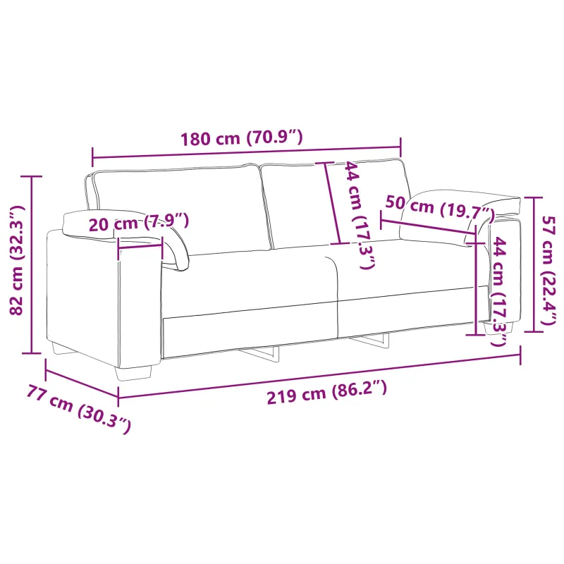 3-Vietis Sofa Tamsiai pilka 220 cm audinys