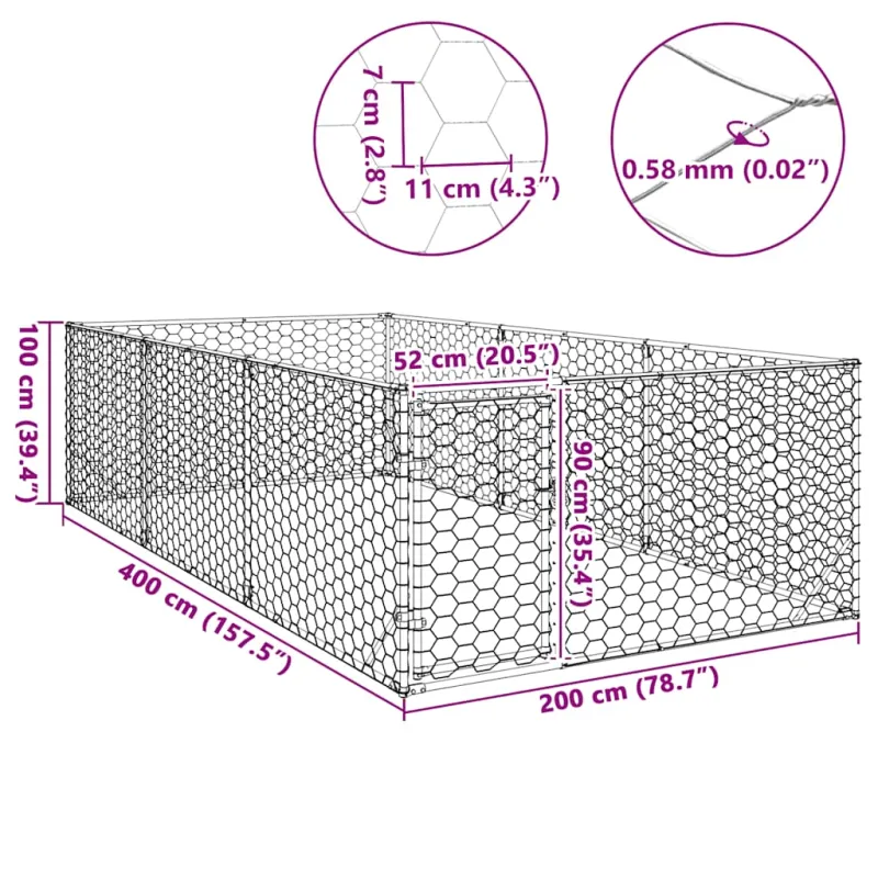 Lauko šunų voljeras su durelėmis, 2x4x1m, cinkuotas plienas