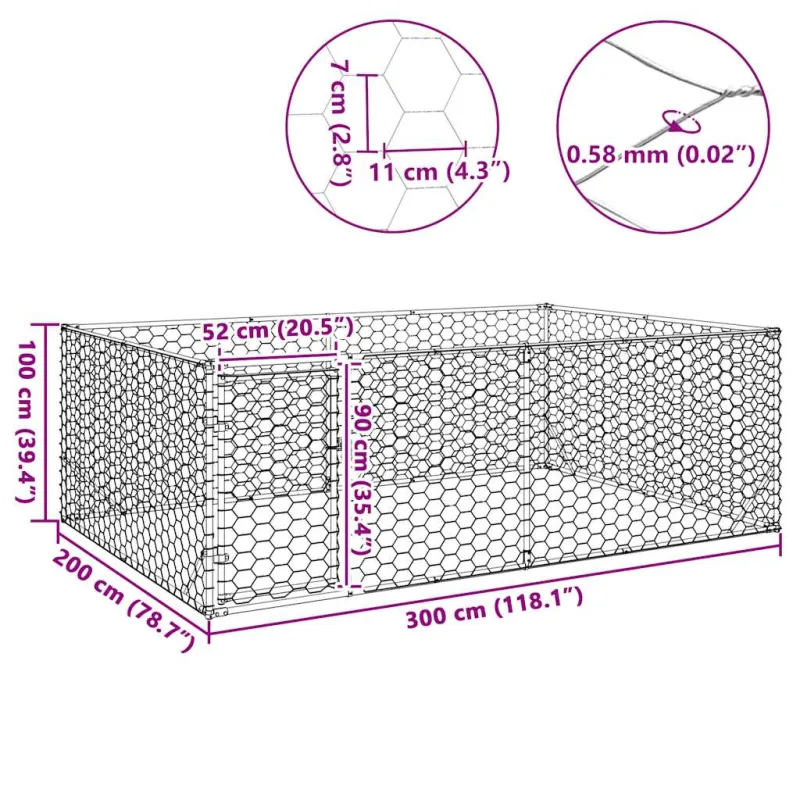 Lauko šunų voljeras su durelėmis, 3x2x1 m, cinkuotas plienas