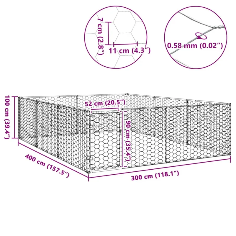 Lauko šunų voljeras su durelėmis, 3x4x1 m, cinkuotas plienas