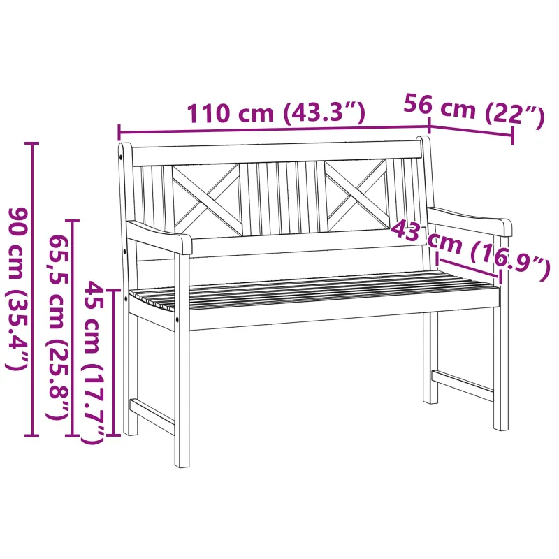 Lauko suolas Natūrali 110 x 56 x 90 cm Kietos akacijos mediena