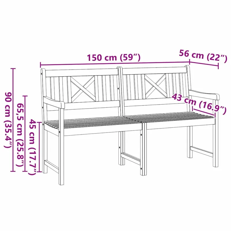 Lauko suolas Natūrali 150 x 56 x 90 cm Kietos akacijos mediena