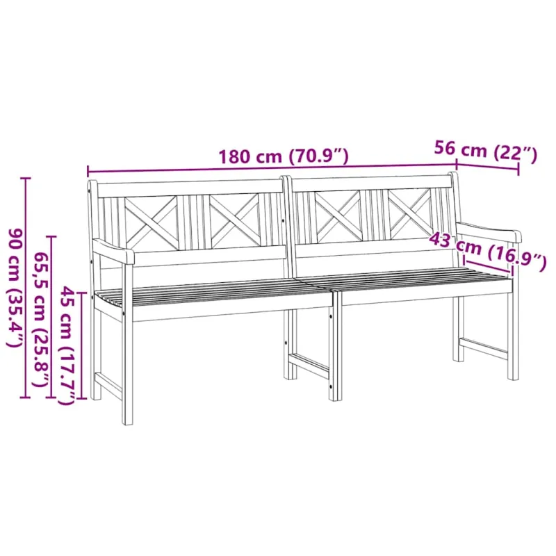 Lauko suolas Natūrali 180 x 56 x 90 cm Kietos akacijos mediena