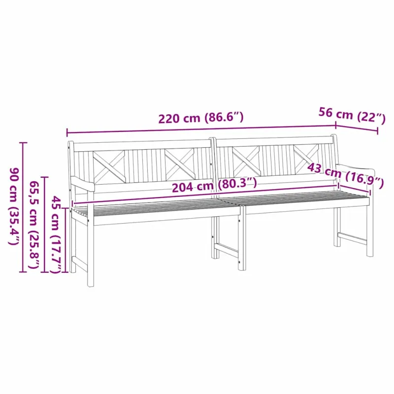 Lauko suolas Natūrali 220 x 56 x 90 cm Kietos akacijos mediena