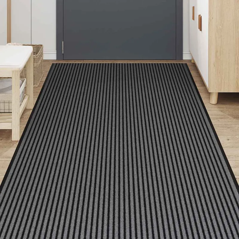 Durų kilimėlis, juodos ir pilkos spalvos, 115x300cm, dryžuotas